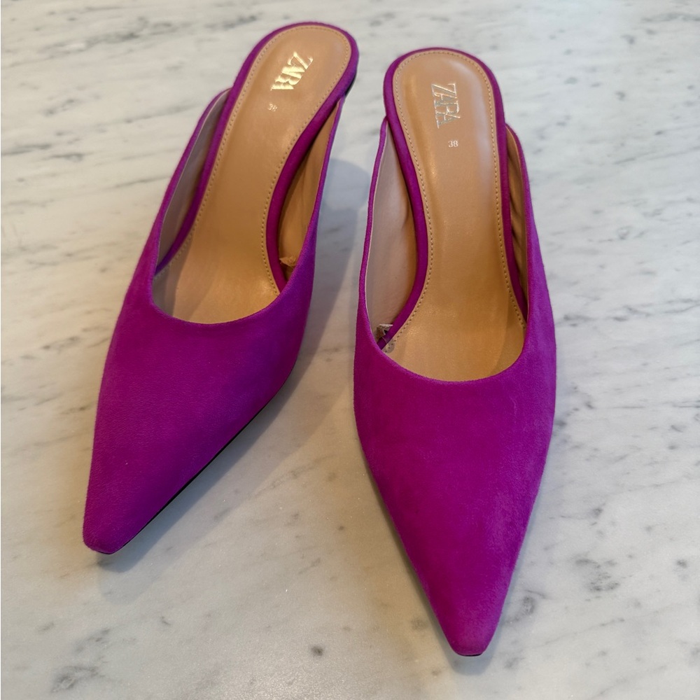 Zara Women's Fuchsia Pink Suede Mules